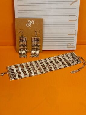 Plunder Fringe Beaded Bracelet Earrings Silver Tone Set New in Package